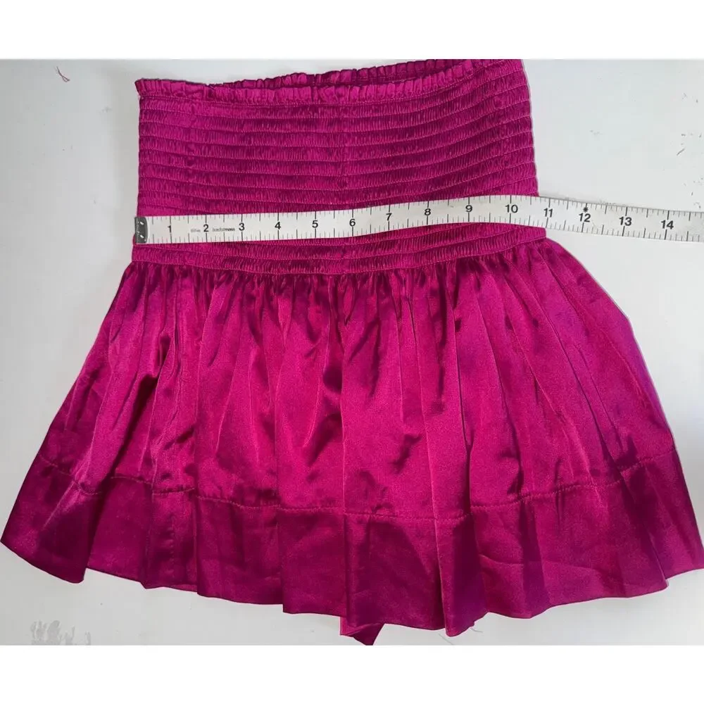 Natural Life Pink Satin Shorts Smocked Elastic Waist Flowy Boho Magenta Skort